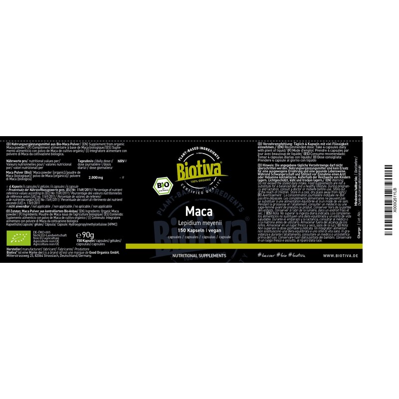 Biotiva Maca Organic - 150 Capsules with 500 mg Each