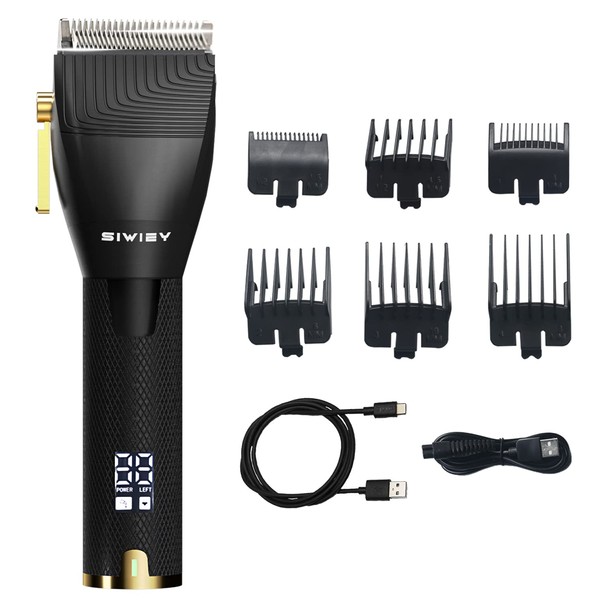 Hair Clippers for Men, Beard Trimmer, Professional Barber Clippers with LCD Display, 6 Guide Combs, Dual Port Charging Clippers for Men Rechargeable Clippers for Hair Cutting