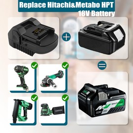 Adapter for Makita 18V Lithium Battery Converter for Metabo18V for Hitachi 18V Battery, to for Metabo HPT 18V Battery Convert to for Hitachi 18V Lithium Cordless Tool for Metabo18V (Not 36V) Tools