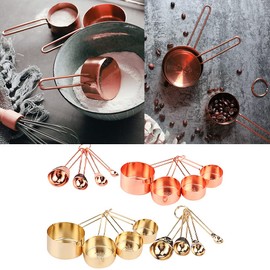 8 Stück Backmesslöffel aus Edelstahl mit Skala, Messbecher-Löffel-Set mit Skala, Backzubehör für die Küche zu Hause, Weit Verbreitet in Haushalten, Milchteegeschäften, Bars, Cafés(Golden)