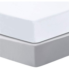 Dudu N Girlie Cot Fitted Sheets 120 x 60cm Cotton Fitted - Travel Cot Sheets 120x60 Fitted Hypoallergenic Baby Cot Sheets Bedding Elasticated Breathable Easy Care (Pack of 2, White & Grey)