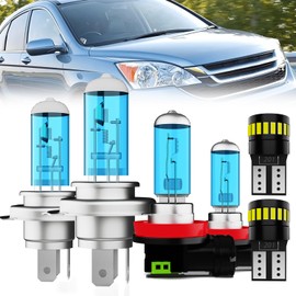 LECCIBUB Headlight Bulbs License Plate Lights Fit For Honda CR-V 2007-2014, 9003 High Low Beam + H11 Fog Lights Halogen Light Bulb + License Plate Lights, 6000K White, Pack of 6