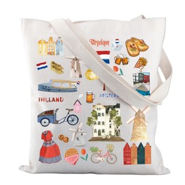 G2TUP Netherlands Travel Amsterdam Grocery Bag Holland Dutch World Travel Themed Gift Dutch Windmill Tulips Shopping Bag (Holland Tote bag)