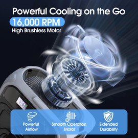 Kasbakas Portable Waist Fan Clip On, Max 40Hours Runtime, 16000RPM 5 Speeds Powerful Under Shirt Fan with Light, 10000mAh Personal Cooling Rechargeable Wearable Belt Fans for Travel Camping Fishing