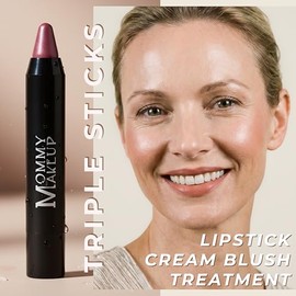 Lápiz Labial Triple Sticks, Rubor en Crema y Tratamiento Todo en Uno con Manteca de Karité y Cacao (Riley Love) de Mommy Makeup