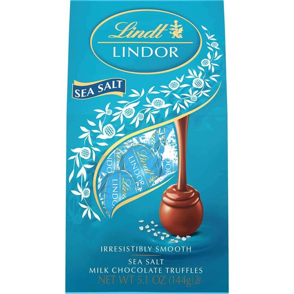 Lindt LINDOR Sea Salt Milk Chocolate Truffles, Milk Chocolate Candy with Smooth, Melting Truffle Center, 5.1 oz. Bag (6 Pack)