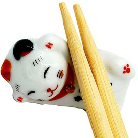 Pack of 6 Lovely Pandas Ceramic Chopsticks Spoon Forks Knives Tableware Rest Set, Panda Stand Festive Dinner Table Ornament (Lucky Cat Set)