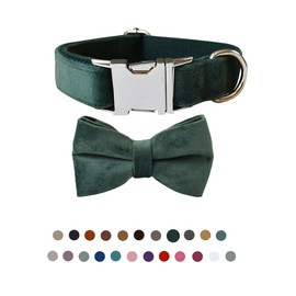 Dog Collar with Bow Tie，Adjustable Velvet Pet Collar for Dogs with Metal Buckle and Stylish Detachable Bow Tie for Small Medium or Large Boy and Girl Dogs and Cats, Neck 7.9-11.4 Inches
