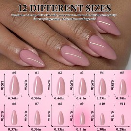 LoveOurHome 240pc Nude Almond Press on Nails Medium Fake Nails Nude Glue on Nails Short Stiletto Nails Press ons Full Cover Artificial Nail Tips Women Girls False Fingernail with Glue Adhesive Tabs