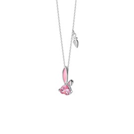 Niaspi Pink Heart Rabbit Pendant Necklaces for Women Girls Silver Plated Hypoallergenic Cute Heart Shaped Cubic Zirconia Bunny Necklace CZ Carrot Easter Engagement Adjustable Chain Necklace Jewelry
