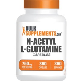 BulkSupplements- .com Cpsulas de NAcetil LGlutamina Suplemento de Glutamina, Glutamina 750mg para la Salud Intestinal, Gluten                         