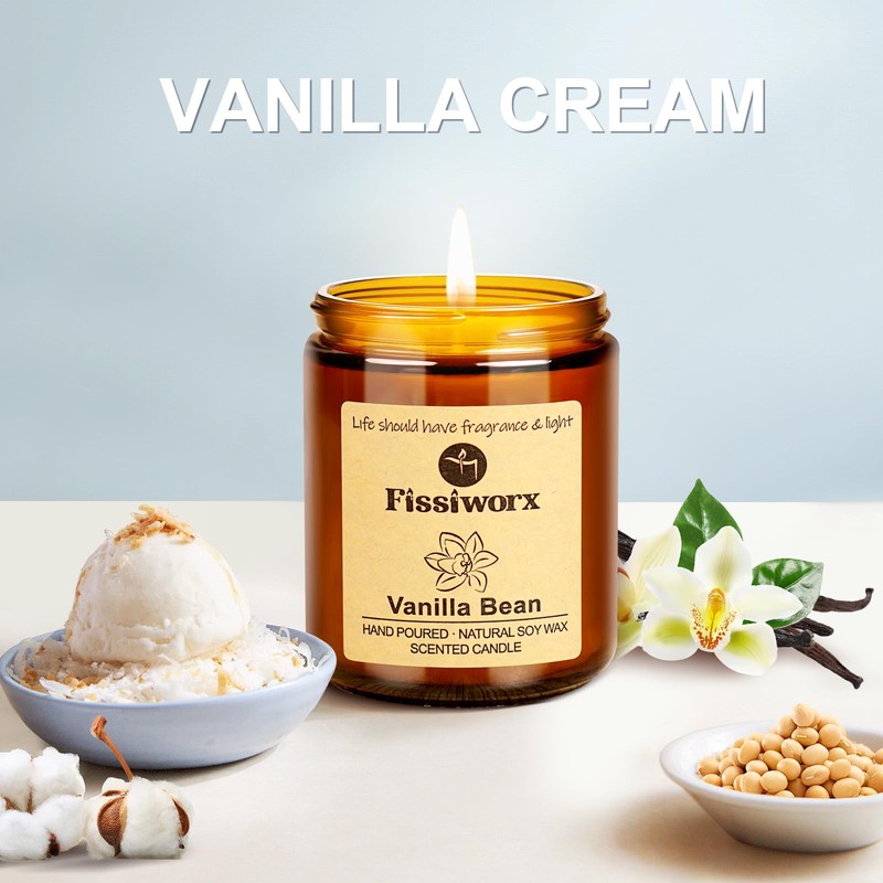 Fissiworx Vanilla Scented Candle Set 2 Pack, Candle for Home