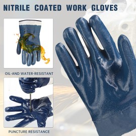 JSBAGGT Nitrile Coated Work Gloves for Men 2 Pairs Chemical and Oil Resistant Gloves Wide Cuff Ideal for Petrochemical and Fuel Handling Large Bulk Pack