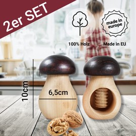 Smart Planet Set of 2 Nutcracker Walnuts in Mushroom Shape - Rustic Nut Cracker Made of Solid Beech Wood with Screw Thread - Decorative Nutcracker