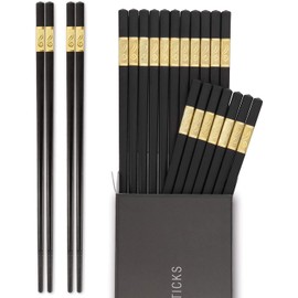 Hiware 10 Pairs Fiberglass Chopsticks - Reusable Chopsticks Dishwasher Safe, 9 1/2 Inches - Gold
