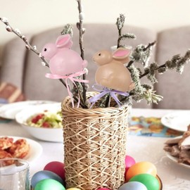 6Pcs Easter Floral Picks Artificial Easter Bunny Flower Arrangement Sprays Easter Tree Stems Branches for DIY Easter Wreath Garland Decoration