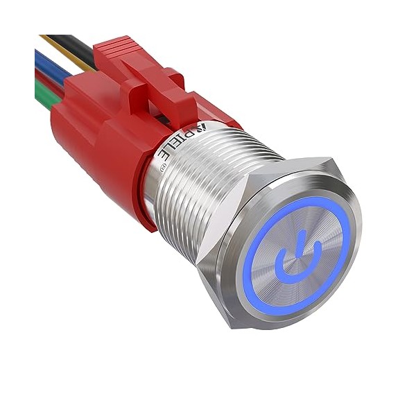 APIELE APIELE 16mm Latching Push Button Switch 0.63" 12V Power