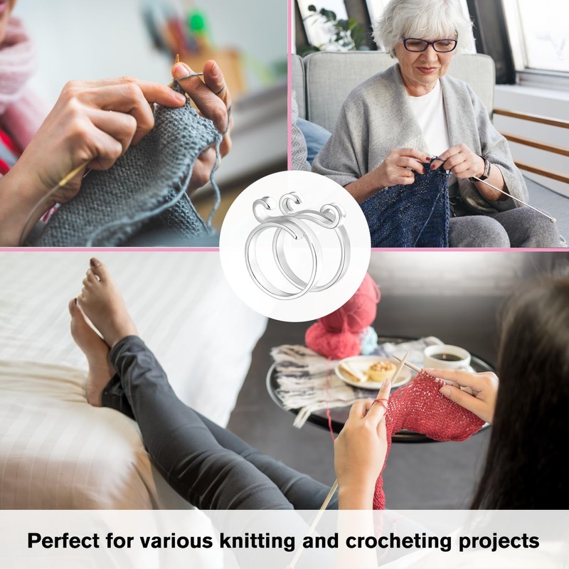 Juszok Adjustable Crochet Ring for Finger,Braided Knitting Ring with Plastic