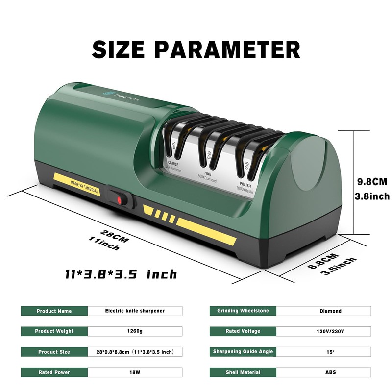 Electric Knife Sharpener for Kitchen, 3-Stage Diamond Abrasive Discs with