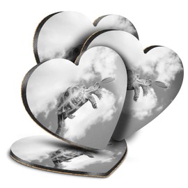 Destination Vinyl ltd Great Coasters (Set of 4) Heart - BW - Cute Frisbee Turtle ny Animal Pets Drink Glossy Coasters/Tabletop Protection for Any Table Type #40999
