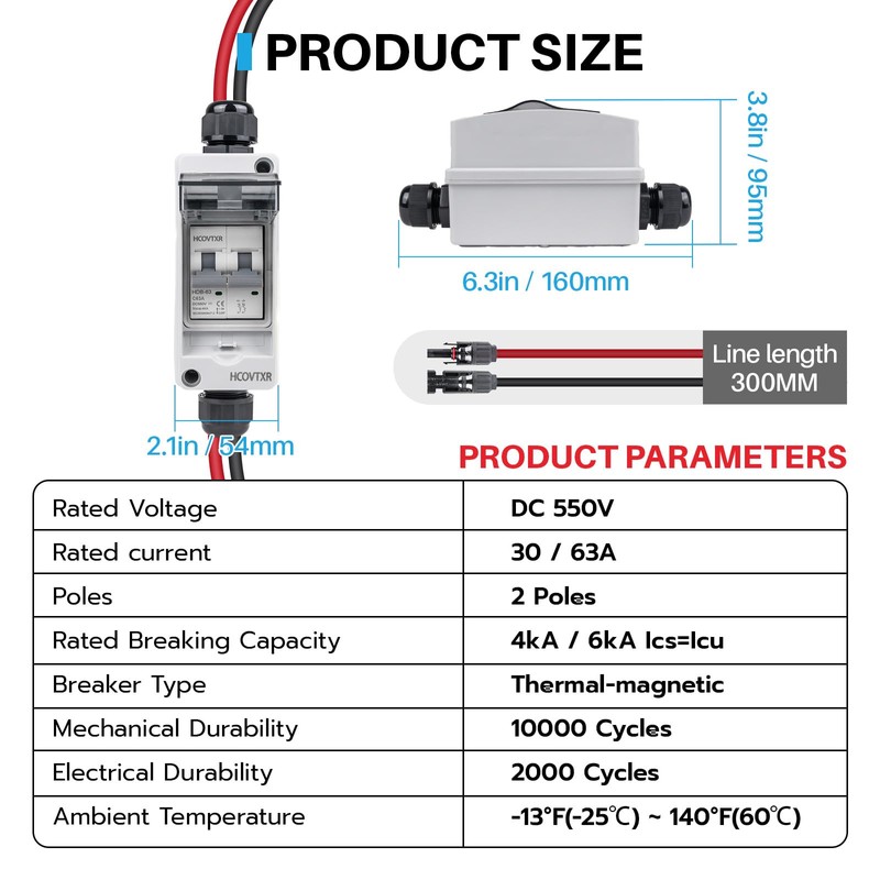 HCOVTXR 63 Amp Solar Panel Disconnect Switch,DC 550V Miniature Circuit