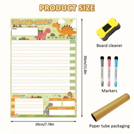 UmiiArt Magnetic Dry Erase Chore Chart for Kids - 12”x8” Behavior Responsibility Reward Chart Reusable Whiteboard Fridge Magnet with 3 Erasable Markers & Eraser (Dinosaur)