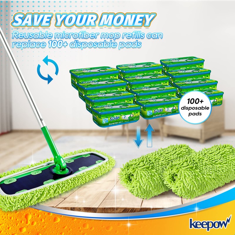 KEEPOW Reusable XL Mop Pads Compatible with Swiffer XL Sweeper,