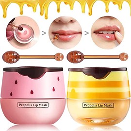 Paquete de 2 bálsamos labiales de abeja, miel y fresa, máscara de labios de propóleo, máscara de labios hidratante hidratante para prevención de labio
