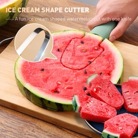 Melon Slicer, 3-in-1, Watermelon Cutter, Stainless Steel, Suitable for Family, Party, Camping (Green)