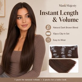 Extensiones de Cabello Humano con Clip 14 Pulgadas, Largo Final 16 Pulgadas, 10 Piezas 85g, Cabello Lacio Remy, Doble Trama, Color #3 Dark Brown