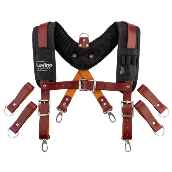 Bovino Leather Fully Adjustable Tool Belt Suspenders – Padded Straps