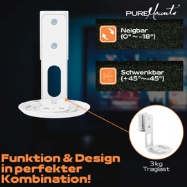 PureMounts supporto per diffusori per Sonos Era 100 set di 2, supporto a parete per diffusori con gestione dei cavi, orientabile di +/-45°, inclinabile di 0/-18°, capacità di carico di 3 kg, bianco
