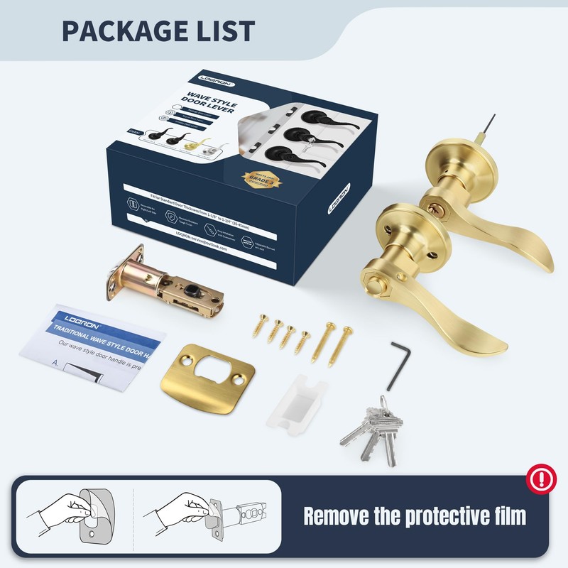 LOQRON Wave Style Gold Door Handles with Lock and Key