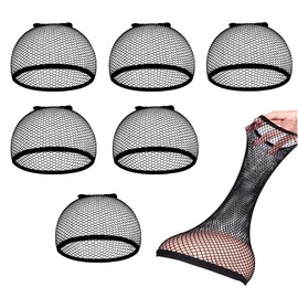 Fishnet Wig Cap Liner Weaving Caps Hair Net Wig Cap for Wig, 6Pcs Elastic Mesh Net Wig Caps,Stocking Wig Caps Stretchy Nylon Wig Caps,Mesh Weaving Caps Fishnet Wigs Caps Stretchy Hair Net (Black)