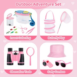 GIFTINBOX Bug Catcher Kit for Kids - Outdoor Explorer Toys Set for Kid - Bug Catching Kits with Binoculars Nature Adventure Toy for Girls Boys - Toddler Exploration Gifts for Girl 3-12 Years Old