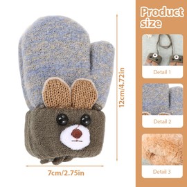 RAMGLYO 1 Pair Kids Knitted Gloves Stretch Mittens Plush Lining Gloves Mittens Winter Warm Mittens Full Finger Gloves with String for 1-3 Years Old Boys Girls