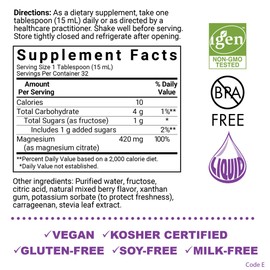 Bluebonnet Nutrition Magnesium Citrate 420 mg - Calm Mind & Body* – Supports Heart, Muscle & Sleep* - Non-GMO, Vegan, Kosher, Gluten-Free, Soy-Free, Milk-Free - 16 FL OZ, Mixed Berry Flavor