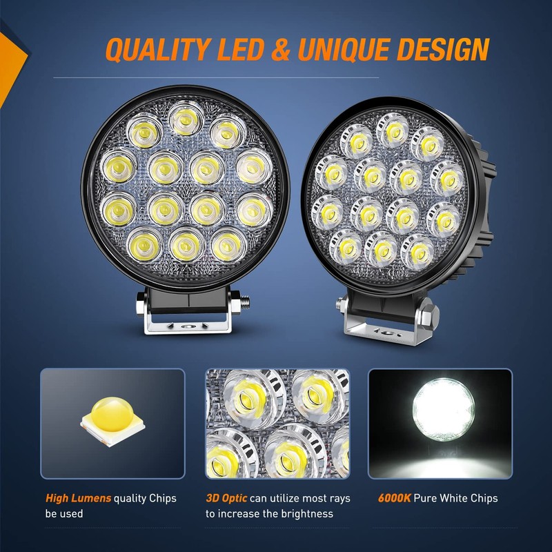 Nilight LED Pods 4Pcs 4.5Inch 42W Round Flood Off Road