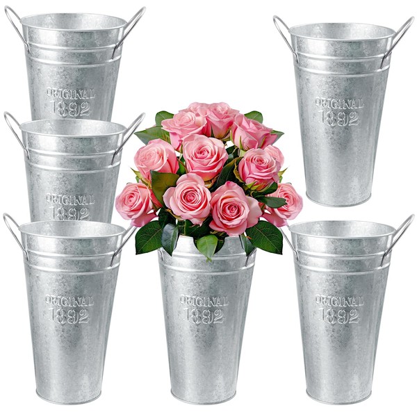 Biugaaufai 6 Packs 10 Inch Tall Galvanized Metal Flower Vases