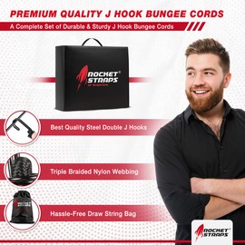 Ultimate Outdoor Bungee Cord Assortment - Heavy Duty Set of 12 Bungee Cords Double-J Hooks - Elastic Straps for Camping, Securing, and DIY and Multipurpose… (48")