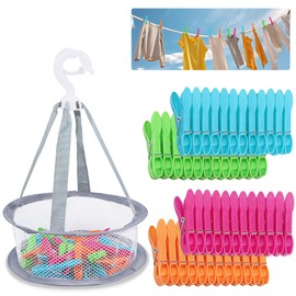 Clothes Peg Basket, Pack of 48, Clamps Bag for Clothes Pegs with Bag, Clothes Peg Dress Basket for Sock Clips for Washing Clothes Peg Bag Outdoor Peg Bag Peg Basket