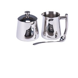 Frieling USA 18/10 Stainless Steel Sugar and Creamer Set - Coffee & Tea Accessories with 10 Oz Metal Creamer Pitcher & Sugar Bowl with Lid