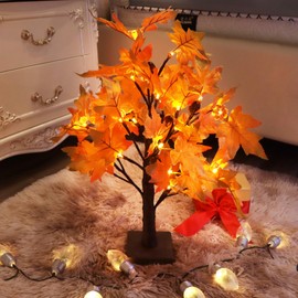 Fanshunlite Artificial Maple Tree Fall Light, 24 LED Art Decor Table Lamp for Thanksgiving Wedding Party Autumn Harvest Indoor Home Decoration, Acorns