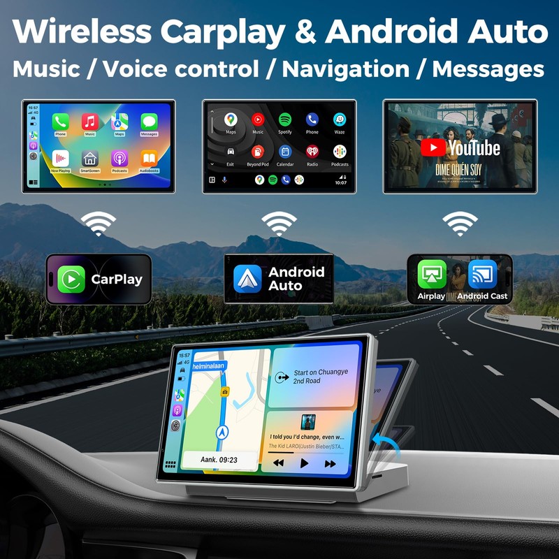 JATAZA 7" Wireless Apple CarPlay Android Auto Screen for Car
