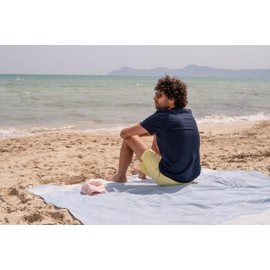 MOMOMUS Fouta XXL, Extra Large Beach Towel for Adults - Beach Picnic Blanket - 100% Cotton, with Fringes and Sand Free - Light Blue, 210x240 cm