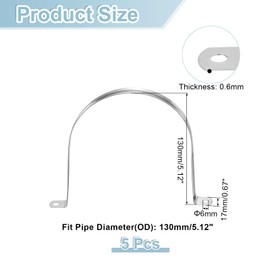 sourcing map 4Pcs Rigid Pipe Straps, 130mm(5.12") 304 Stainless Steel 2 Hole U-Shaped Bracket Tube Hanger Pipe Clamps for Fixing Pipe Cable