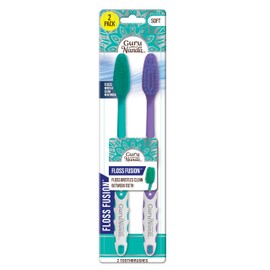 GuruNanda Floss Fusion Toothbrush with Dual Action Soft Flossing Bristles, Ultra-fine Tapered Bristles for Deeper Cleaning, BPA & PFA-Free, (2 Count)