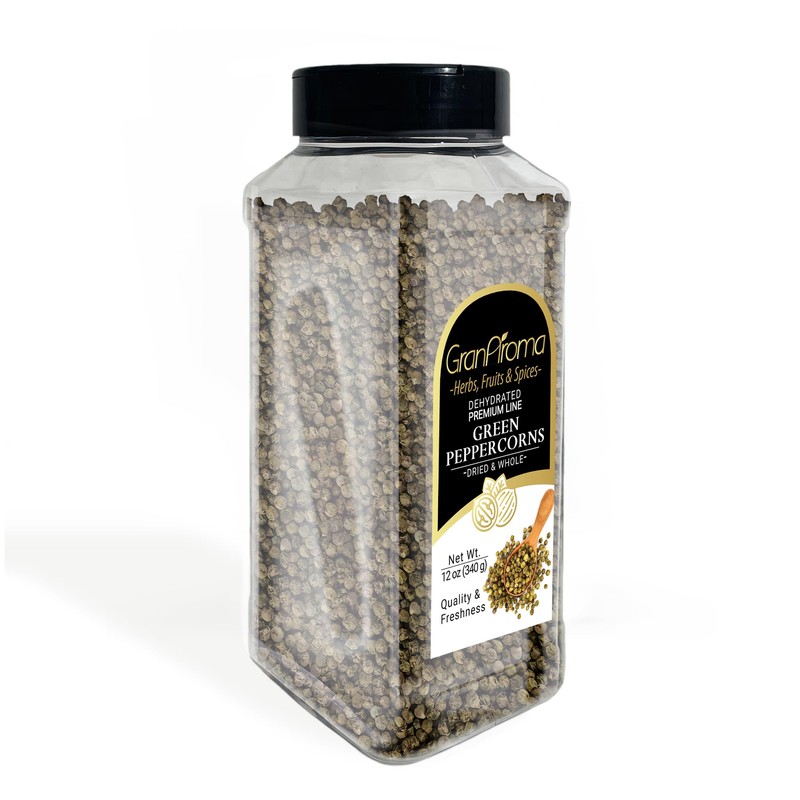 GranAroma Green Peppercorns, Whole & Dried, Fresh Flavor (12 Ounce)