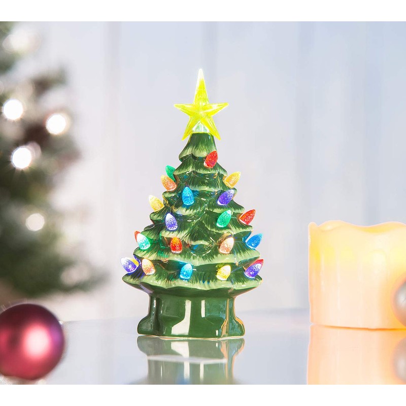 infactory Christmas Decorations: 2 Decorative Ceramic Christmas Trees with LED