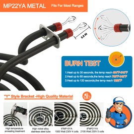 Fetechmate MP22YA Electric Range Burner Element Unit Set with 330031 Range Burner Receptacle Kit Fit for Ken-more Whirl-pool Frigi-daire May-tag Ranges/Stoves Replace WP660532, WP660533, WP330031